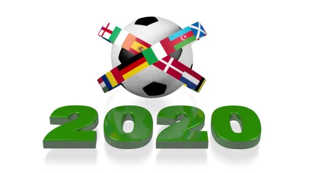 Diseño 2020 y Banderas Europeas de Fútbol — Vídeo de stock