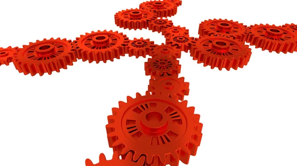 Side and Perspective View of Several Red Gears — Stock Photo, Image