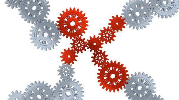 Up View of Some Silver Gears and Eight Red — Stock Photo, Image