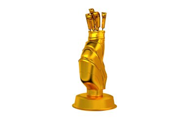 Beyaz bir arka plan ile golf çantası Altın Kupa