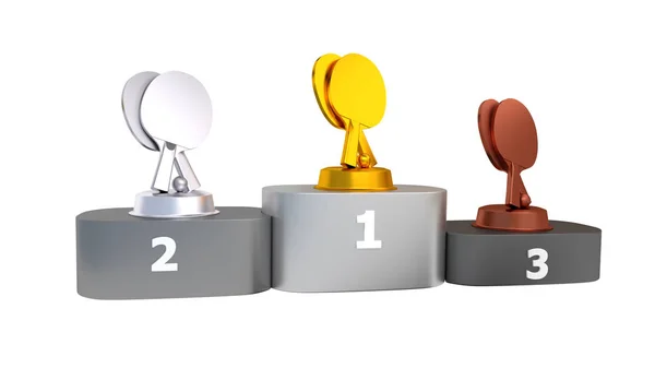Podium de Tennis de Table avec Trophée Or Argent et Bronze — Photo