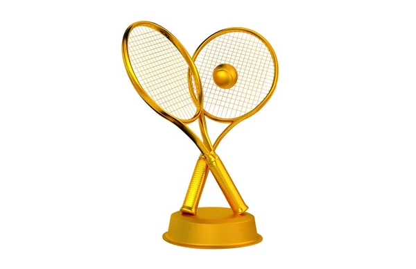 Tennis Rackets and ball Golden Trophy — Stock Photo, Image
