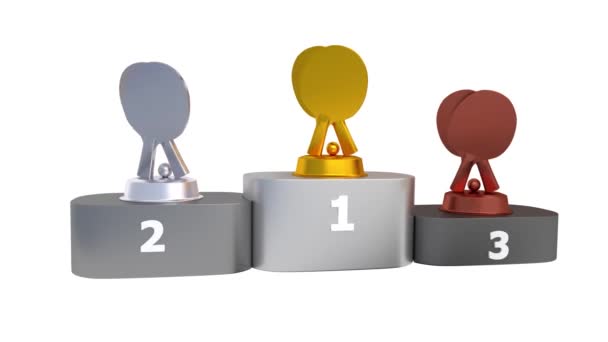 Podium de Tennis de Table avec Trophée Or Argent et Bronze en Rotation Infinie — Video