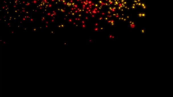 Çok küçük tombul altın ve kırmızı altı şube yıldız yağmur — Stok video