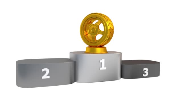 Sport hjul Podium med guld Silver och brons Trophy som förekommer — Stockvideo