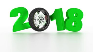 Sonsuz dönüşümlü olarak tekerlek üzerinde beyaz bir arka plan ile motosiklet 2018