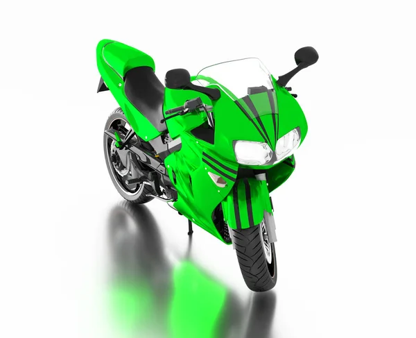 White reflecting floor with a Front View of a Green Sport Motorb — Stock Photo, Image