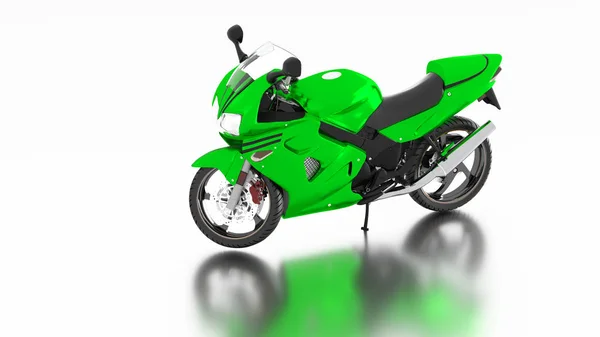 White reflecting floor with a Left Side of a Green Sport Motorbi — Stock Photo, Image