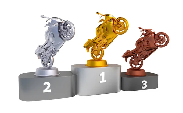 Sport motorcykel Podium med guld Silver och brons Trophy — Stockfoto
