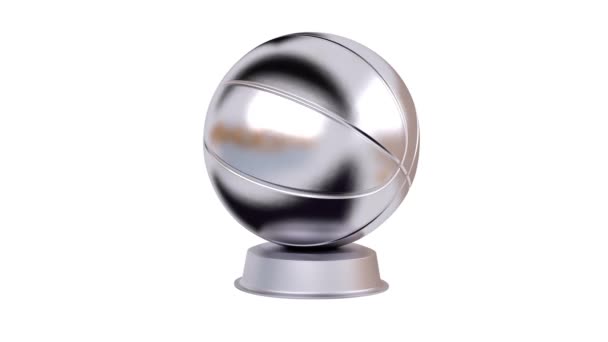 Серебряный Трофей Баскетбола Бесконечном Вращении Белом Фоне — стоковое видео