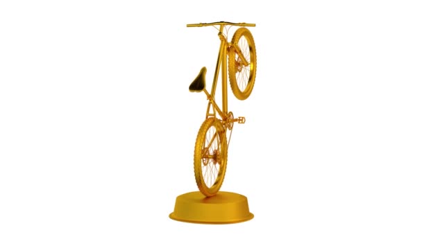 山地自行车金奖杯在无限旋转与白色背景 — 图库视频影像