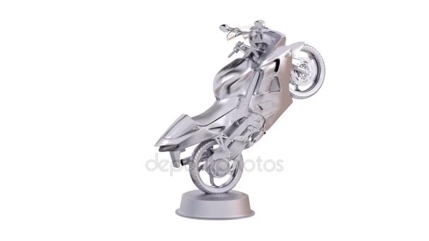 Sport Motorbike Silver Trophy Infinite Rotation White Background — Stock Video