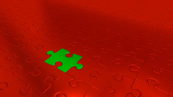 Just One Green Puzzle Piece inside all other Red Pieces — Stock Photo, Image