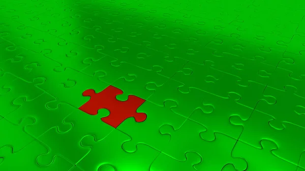Csak egy piros Puzzle darab belül más zöld-darab — Stock Fotó