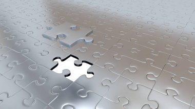 Tek gümüş bulmaca parça tüm diğer gümüş parça Puzzle yukarıda wit