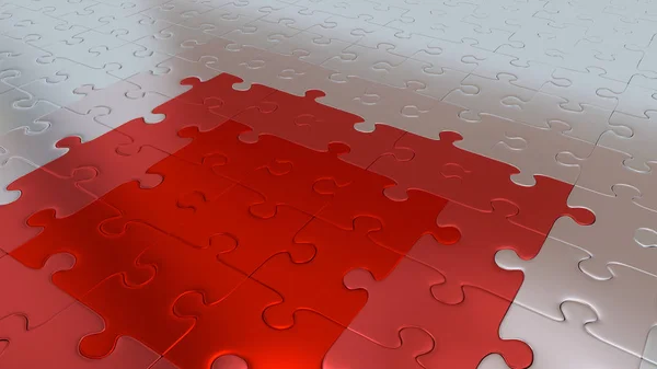 Plata Puzzle Piezas en todos los demás el suelo convirtiéndose en piezas rojas —  Fotos de Stock