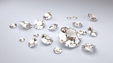 Beyaz bir arka plan üzerinde on sekiz Beyaz elmas