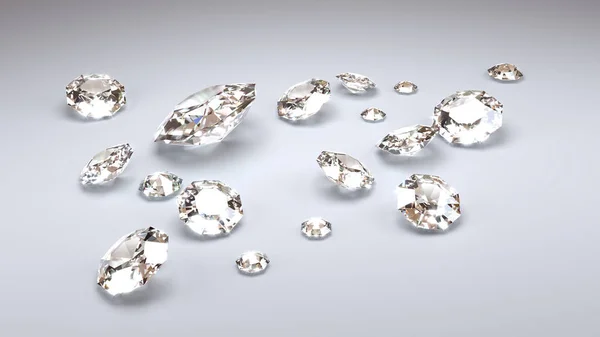 Molti grandi diamanti bianchi su sfondo bianco — Foto Stock