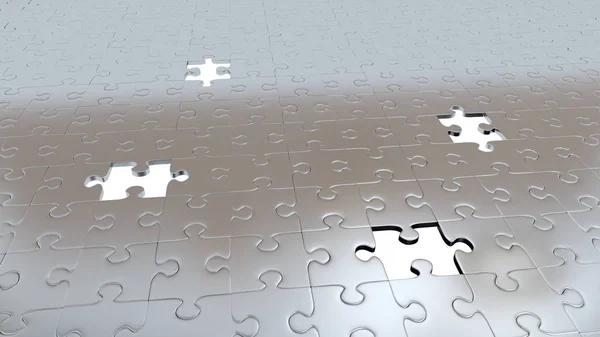 Quatro buracos brancos por causa de peças perdidas em um chão de quebra-cabeça — Fotografia de Stock