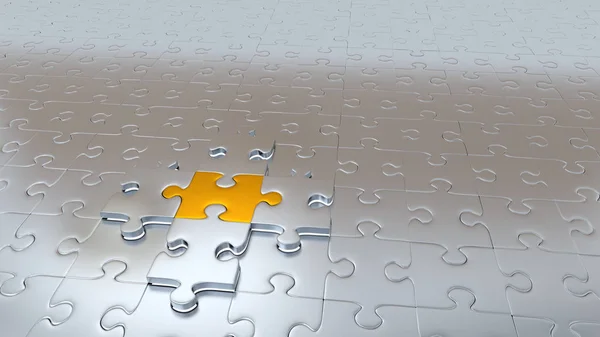 Four Silver Puzzle Pieces hold One Gold Piece — Stock Photo, Image