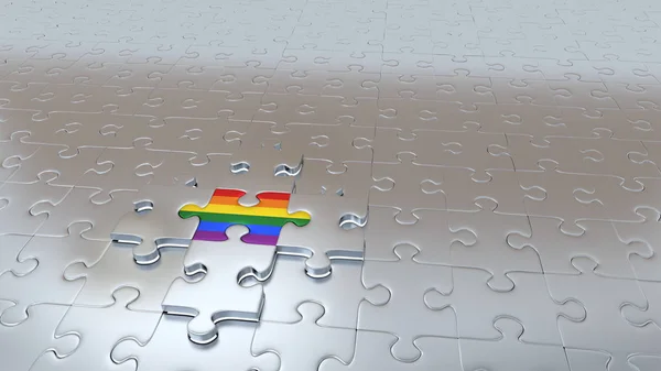 Four Silver Puzzle Pieces hold One Rainbow Piece