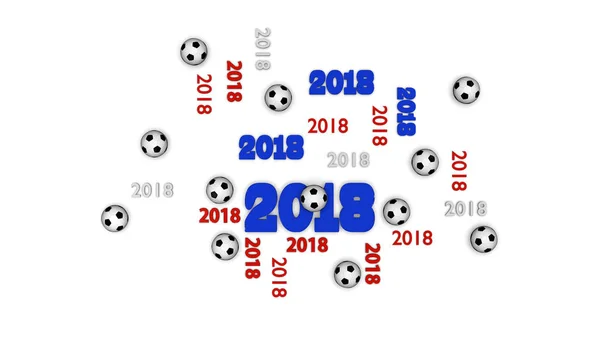 Top View Some Football Balls 2018 Blue Red White Designs — Stock Photo, Image