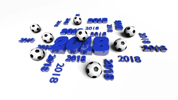 Perspektivische Ansicht Einiger Fußballbälle Mit 2018 Blauen Designs Mit Weißem — Stockfoto