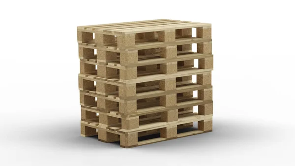 Sette pallet di legno standard impilati dritti — Foto Stock