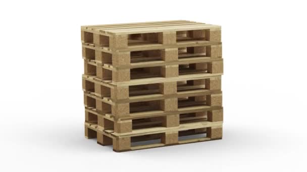 Hout Pallets Recht Stapeld Oneindige Rotatie Met Een Witte Achtergrond — Stockvideo