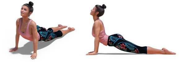 Profil Kiri dan Depan Tiga perempat Poses of a Woman in Yoga U — Stok Foto