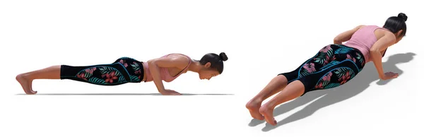 Posizioni posteriori a tre quarti e profilo destro di una donna in Yoga L — Foto Stock