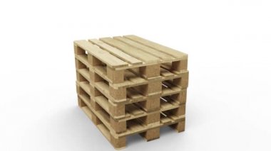 Beyaz arka planda yükselen çok yüksek ahşap paletler