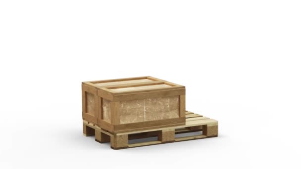 Turning Wood Pallet Transport Box Appearing One One White Background — ストック動画