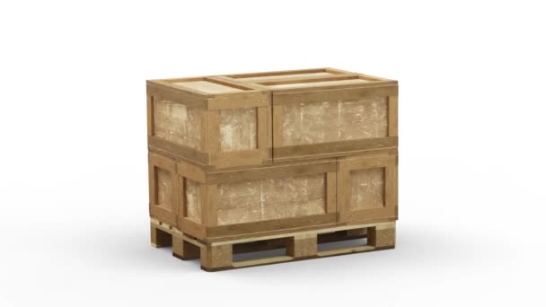 Turning Wood Pallet Loaded Transport Box White Background — ストック動画