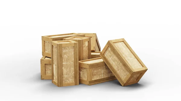 Eight closed wood transport box put in disorder on the floor — Stock Photo, Image