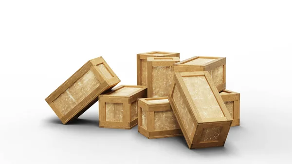 Otto scatole di trasporto di legno chiuse messe in disordine — Foto Stock
