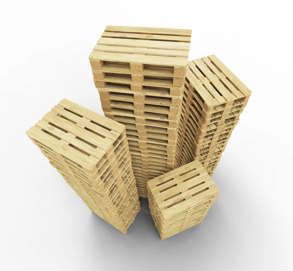 Uitzicht boven Vier hoge houten pallets stapels — Stockfoto