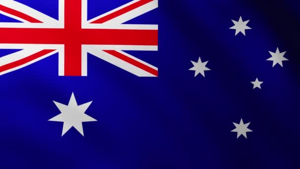 Μεγάλη Αυστραλιανή Σημαία Φόντο Φτερουγίζει Στον Άνεμο Πρότυπα Κυμάτων — Αρχείο Βίντεο