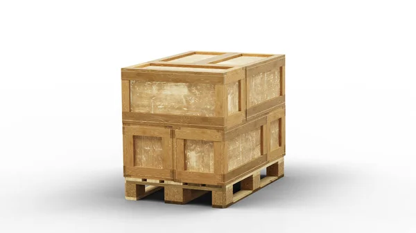 나무 운반 상자 여섯 개를 싣고 있는 나무통 — 스톡 사진
