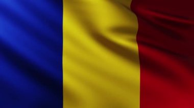 Rüzgarda dalgalanan büyük Romanya bayrağı dalgaları