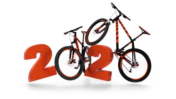 ホワイトを基調とした無限回転でホイール付きマウンテンバイク2020デザイン — ストック動画
