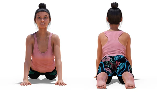 Främre och bakre besittningar av en kvinna i Yoga Cobra Pose — Stockfoto