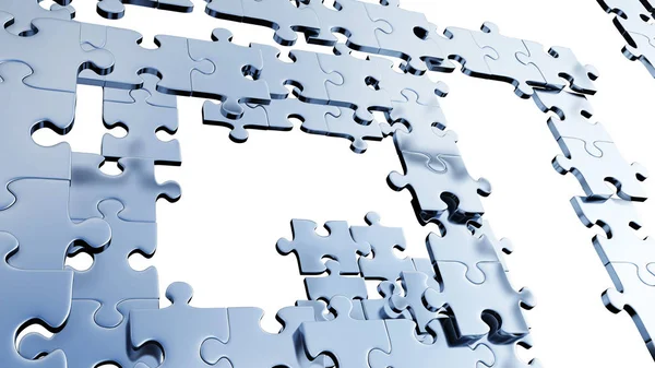 Several silver puzzle pieces placed soon — Stock Photo, Image