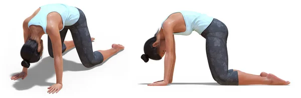 Frente a tres cuartas partes y perfil izquierdo de una mujer en Yoga C — Foto de Stock