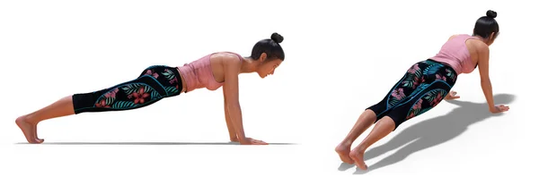 Front three-quarters and Left Profile Poses of a Woman in Yoga P — Stock Photo, Image