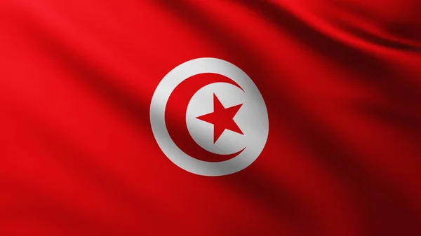 大的突尼斯国旗在风中飘扬 — 图库照片