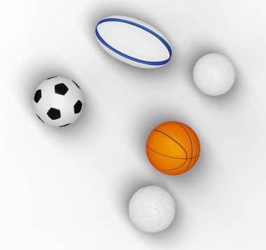 Beş takım spor topunun üst görünümü 