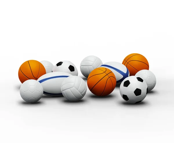 Vista lateral de algumas bolas de desporto de equipa — Fotografia de Stock