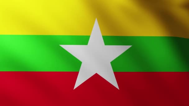 Büyük Myanmar Bayrağı Dalga Desenleriyle Rüzgarda Dalgalanıyor — Stok video