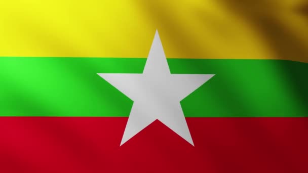 Stor Flagga Myanmar Bakgrund Fladdrar Vinden Med Vågmönster — Stockvideo